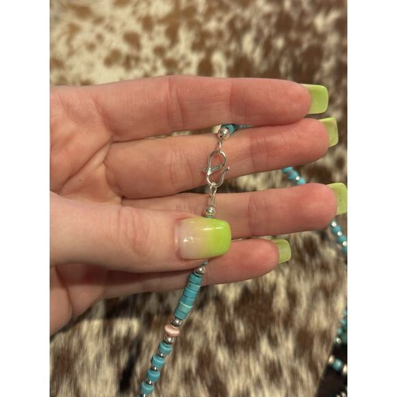 Native American Sterling Silver Shiny Navajo Pearl Turquoise Conch Necklace 18” - Picture 11 of 13